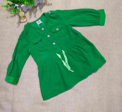 衣衣出彩PLU4012女童連衣裙 春季燈芯絨綠的時尚魅力